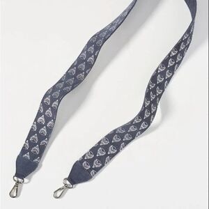Llani for Anthropologie navy blue suede silver metallic printed bag camera strap
